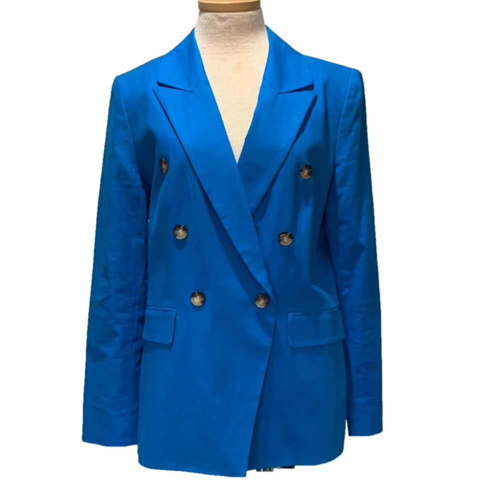 Alex Marie sz 10 bright blue linen blend double breasted blazer NWT